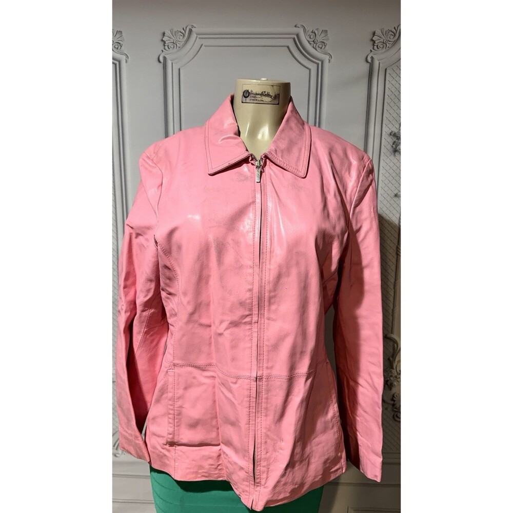 Vintage bubblegum pink leather zip-up jacket